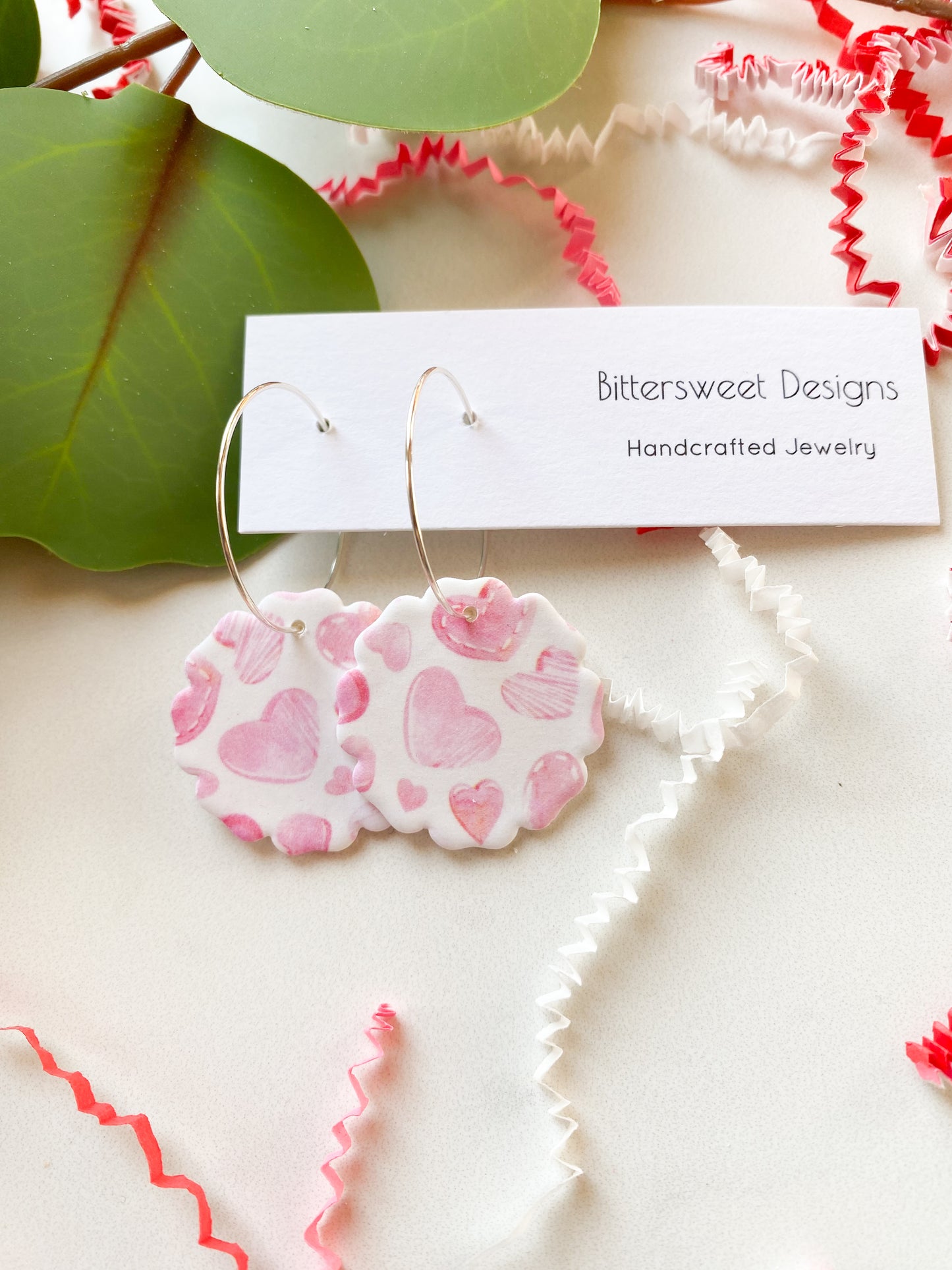 Valentine Pink Heart Hoops