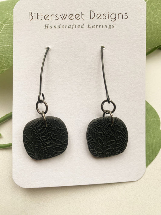 Black Floral Texture Earwires