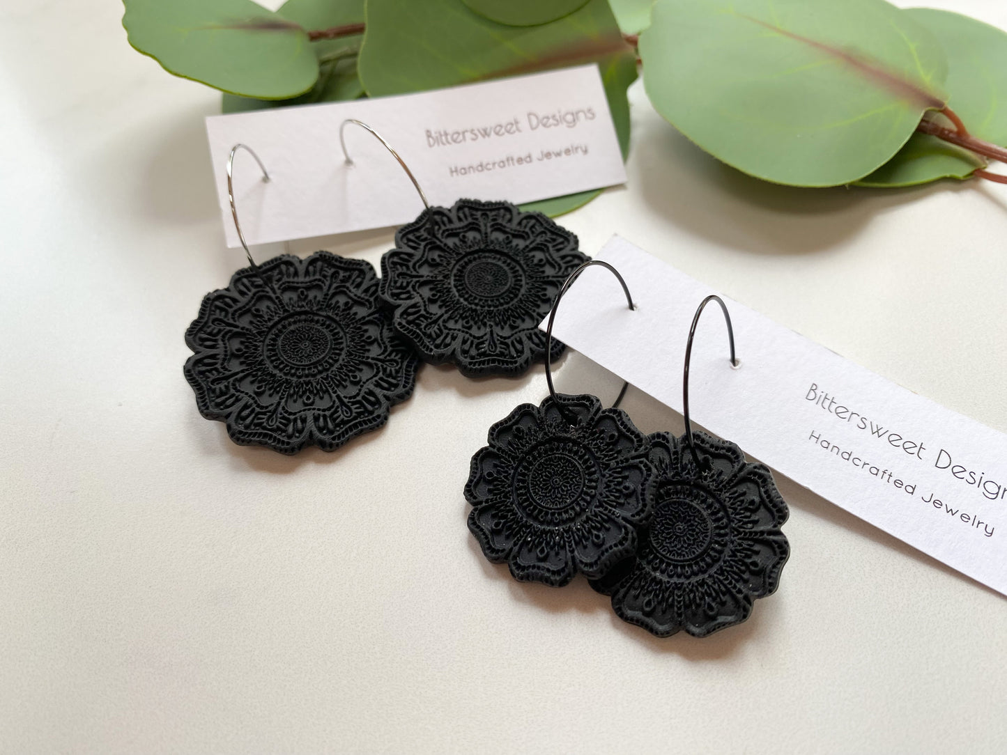 Black Mandala Hoops