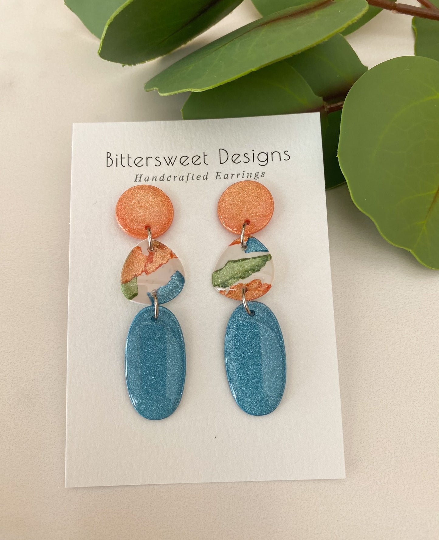 Orange/Blue/Green Abstract Dangle