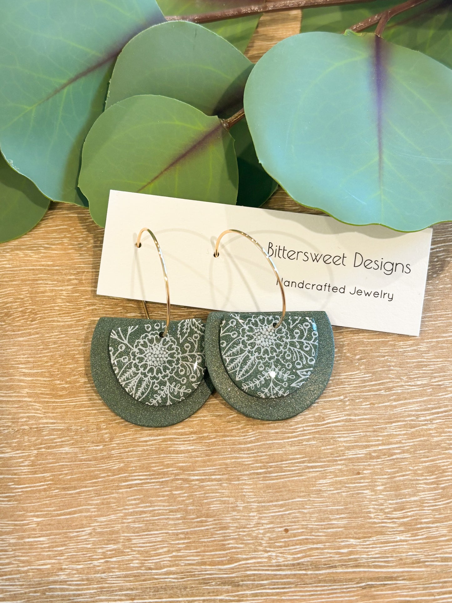 Hunter Green Floral Hoops